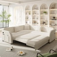 thumbnail image 6 of 85.1" L-Shaped Sofa Couch with Pull-Out Bed,Oversize Convertible Sleeper Sofa with side Pocket & USB Port,Teddy Upholstered Sectional Couches, for Living Room, Apartment, Office,Beige/White No9026, 6 of 9