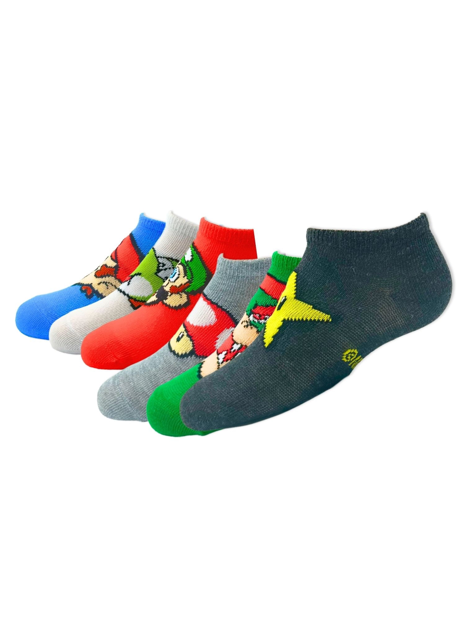 Super Mario Boys No-Show Socks, 6-Pack, Sizes S/M-M/L