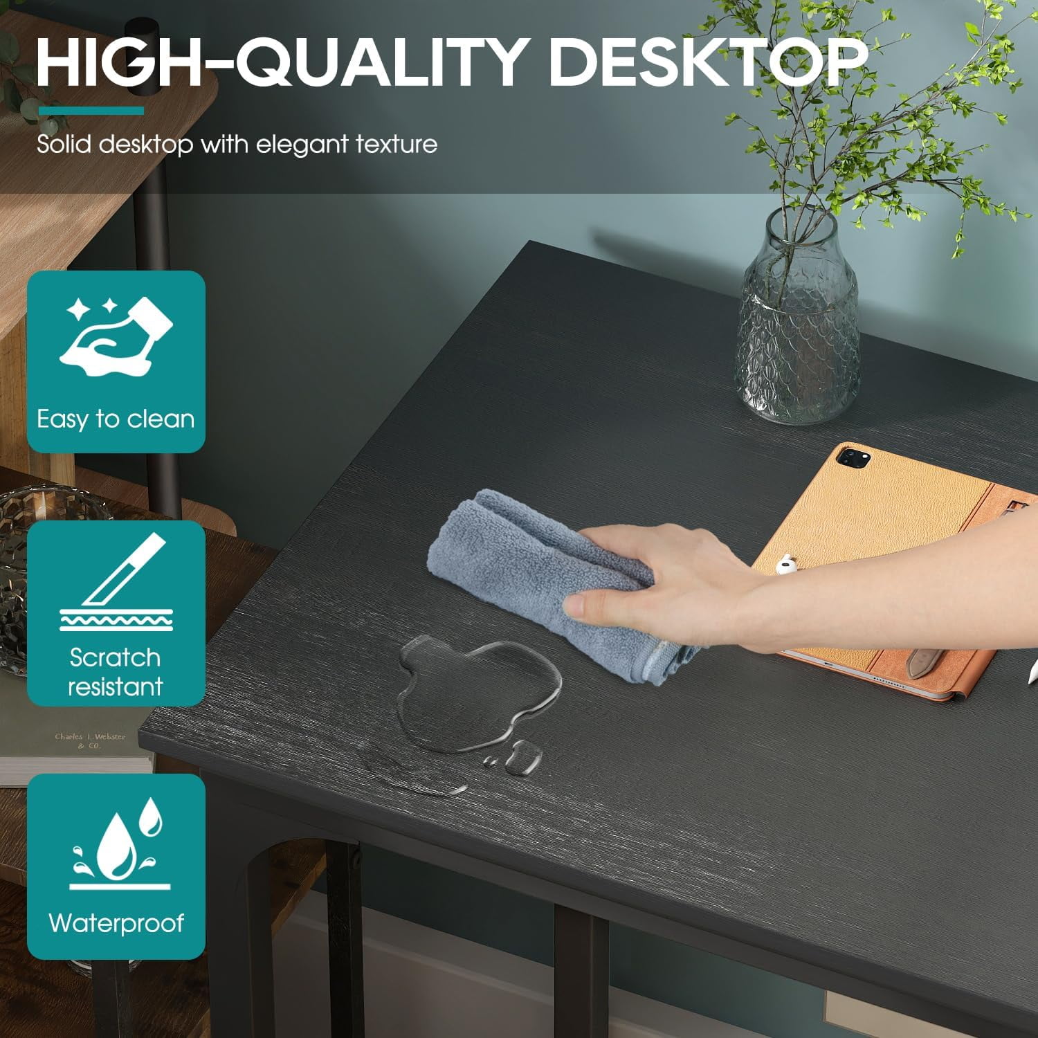 XF XINFENG Modern Office Computer Desk 39 inch Wooden Industrial Writing Desk Study & Work Table for Home Office, Black