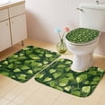 thumbnail image 4 of Dark Green Leaf Bathroom Rugs Set Watercolor Spring Dark Green Leaves Plant Linen Texture Non Slip Absorbent Bath Mats 3 Piece Set with Bathroom Rug, U-Shaped Floor Mat, Toilet Seat Cover Large Size, 4 of 9