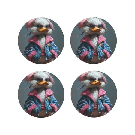 

Junzan Lady Duck Print Coasters for Drinks - Leather Coasters Set of 4 for Coffee Table for Housewarming/Kitchen/Bar/Decor-Round Shape