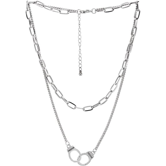 Hipster Womens Handcuff Necklace Two-Strand Rolo Chain Oval Link Chain Silver Color, Punk Rock[Z3249]