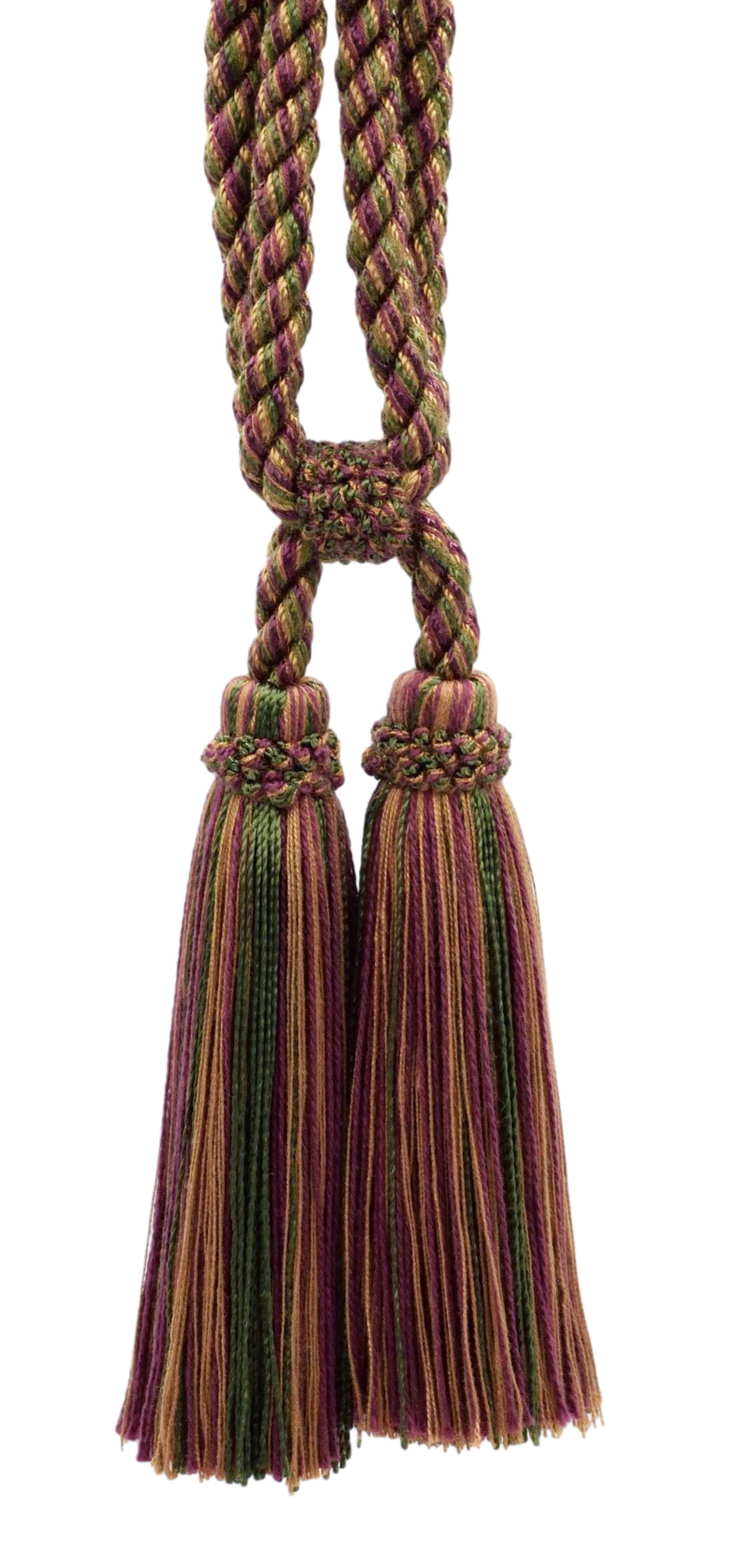 Drapery Tieback Purple Braided Curtain Tie Back with Green Tassels Beads M423.05 