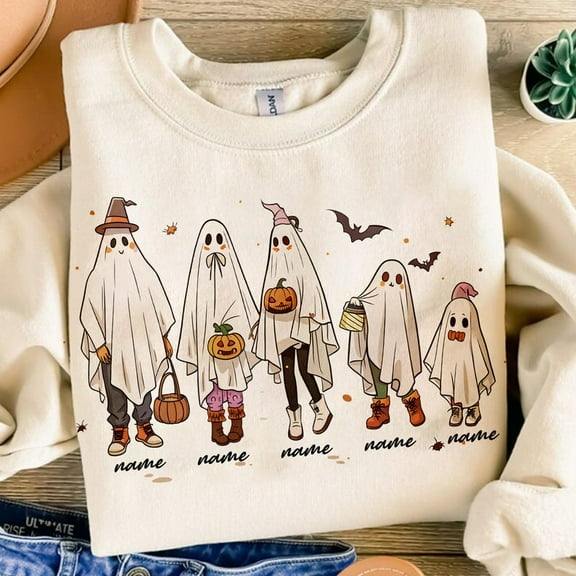 Personalized Family Halloween Sweatshirt - Custom Ghost Family Portrait for Spooky Season - Matching Fall Outfit for the Whole Family
