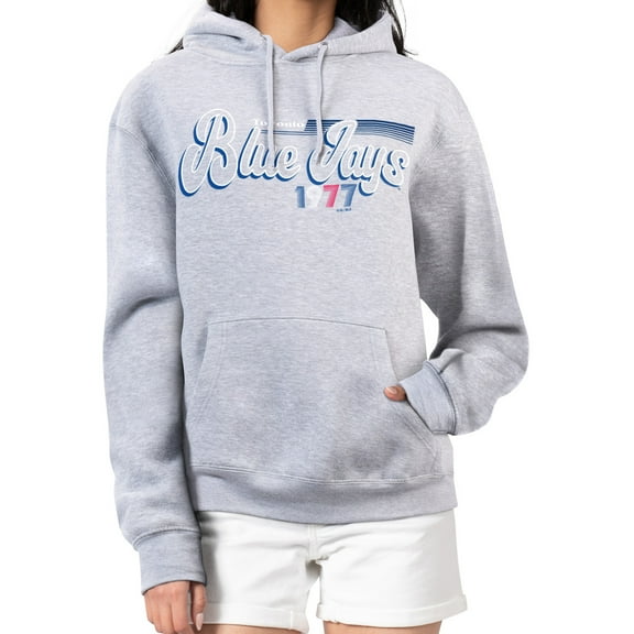 Women's Starter Gray Toronto Blue Jays Groovy Script Team Fleece Pullover Hoodie