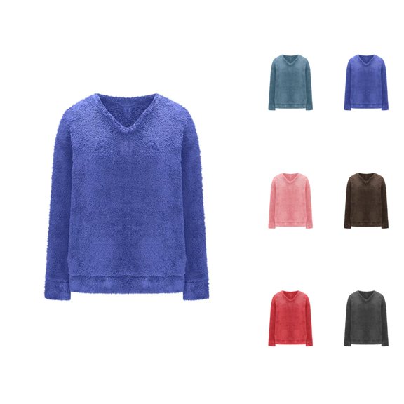 Sweaters for Women 2025 Long Sleeve V-Neck Drop Shoulder Soft Fluffy Jumper Top Womens Pullover Sweaters