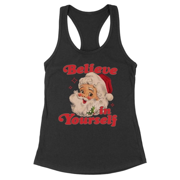 Believe in Yourself Santa Tank Top Fitted Racerback Women's Large Black