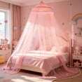 thumbnail image 4 of Pink Bed Canopy for Girls with Glowing Stars Premium Canopy Bed Curtains Fits Single, Twin, Full, Queen Size Kids Bed, Princess Netting Room Decor, Ceiling Tent to Cover Toddler, Canopy for Bed, 4 of 7