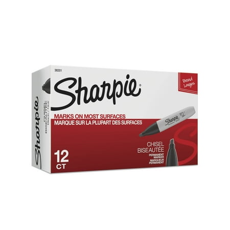 Mulberry Markers - Sharpie Permanent Markers, Chisel Tip, Black, 12 Count