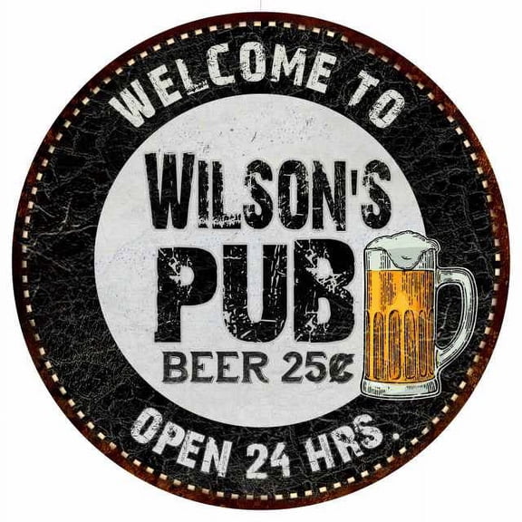 Wilson's Pub 14" Round Metal Sign Beer Bar Black Wall Decor Gift 100140039366