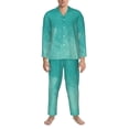 thumbnail image 3 of Salouo Teal Turquoise1 Print Button-Front Long Sleeve Pajama Set for Men, Soft 2Pjs Men's Long Sleeve Sleepwear-Medium, 3 of 7