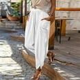 thumbnail image 2 of Womens Cotton Fashion Long Pant Elastic Waist High Waist Casual Trousers Streetwear Female Bottoms White M, 2 of 6