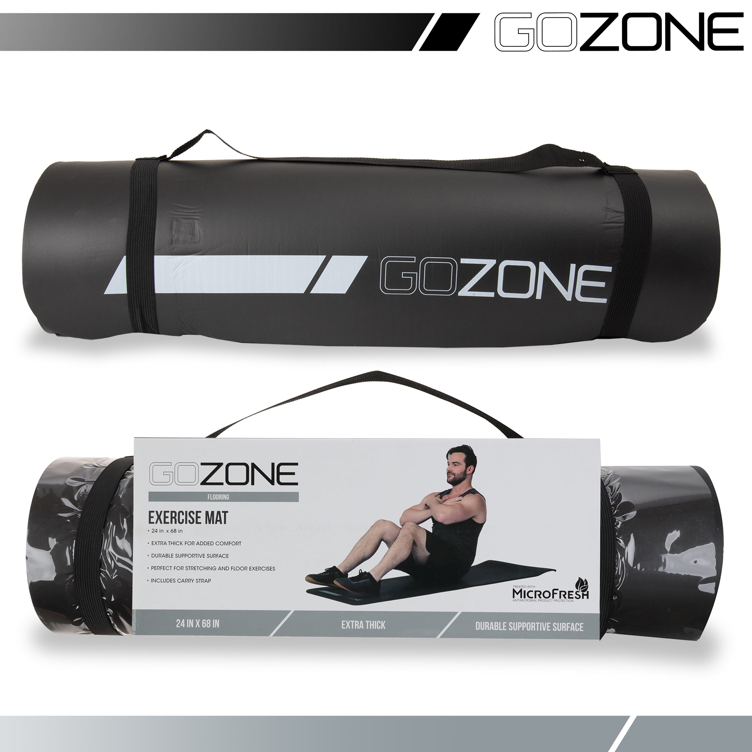 GoZone Multi-Purpose 1/2 Inch Yoga Mat with Carrying Strap, Black