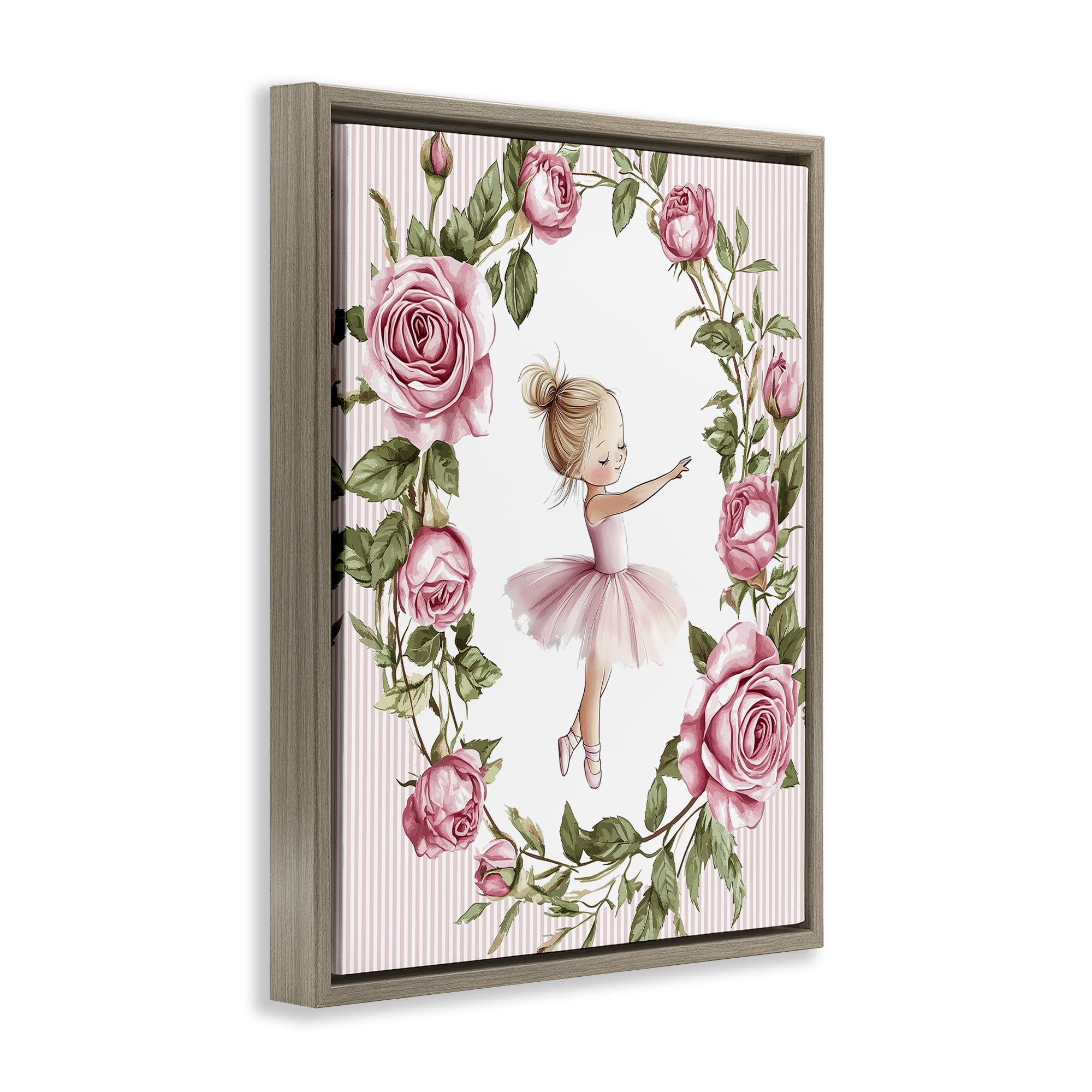 Stupell Industries Little Rose Dance Ballerina Brown Framed Floater Canvas Wall Art, design by Christine Simpson Art