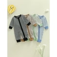 thumbnail image 3 of Spewahor Infant Baby Boy Zip Up Fall Romper 0 3 6 9 12 Months Stripe Pattern Long Sleeve Round Neck Full Length Jumpsuit, 3 of 9