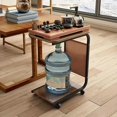 thumbnail image 4 of Double Layer C Shaped Side Table with Wheels, 360° Rotatable Mobile Sofa Bedside Table, Sturdy Metal Frame Space Saving Home Coffee Table, 4 of 9