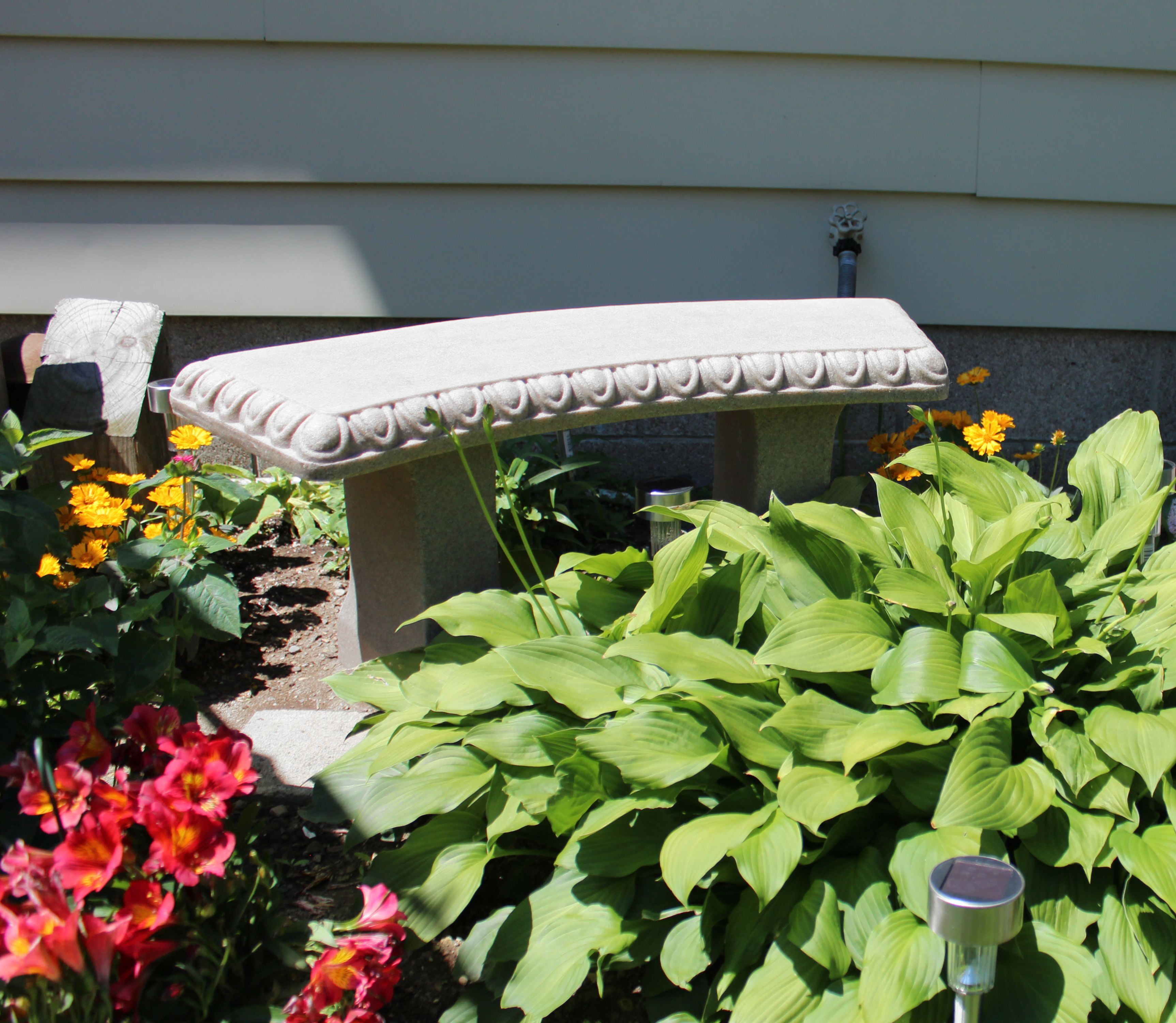 Garden Bench – Natural Granite Appearance – Made of Resin – Lightweight – 12” Height