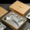 thumbnail image 5 of Bamboo Bento Box Stainless Steel Compartment Lunch Box Japanese Lunch Tray Bamboo Storage Box Restaurant Commercial Lunch Box (C Box Plate Set), 5 of 7