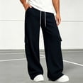 thumbnail image 4 of Men's Cargo Wide Leg Sweatpants with Pockets Classic Drawstring Waist Loose Straight Trousers, Soft Knit Casual Daily Sports Pants Dark Blue S, 4 of 8