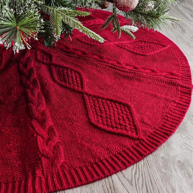 Falda para árbol de Navidad, tejida LimBridge, 122 cm, color rojo vino