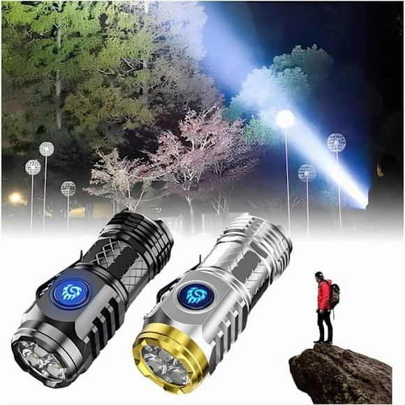 Monster Mini Rechargeable Pocket Flashlight – 9000 Lumen Super Bright LED – 5 Modes, 10H Runtime Black and Silver