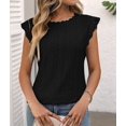 thumbnail image 6 of Women'S Tops Casual Crewneck Cap Sleeve Shirts Crochet Knit Texture Tank Top Blouses, 6 of 9