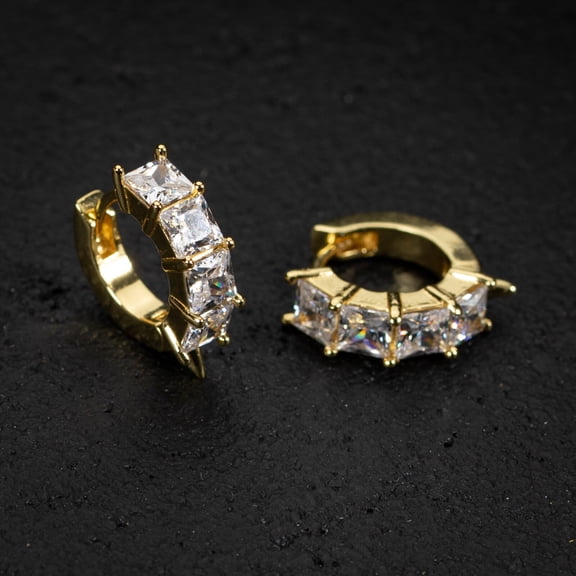 Divine Creation 1.35 Ct Princess Cut Diamond Clip On Mens Hoop Earrings 14K Yellow Gold Plated 925 Sterling Silver