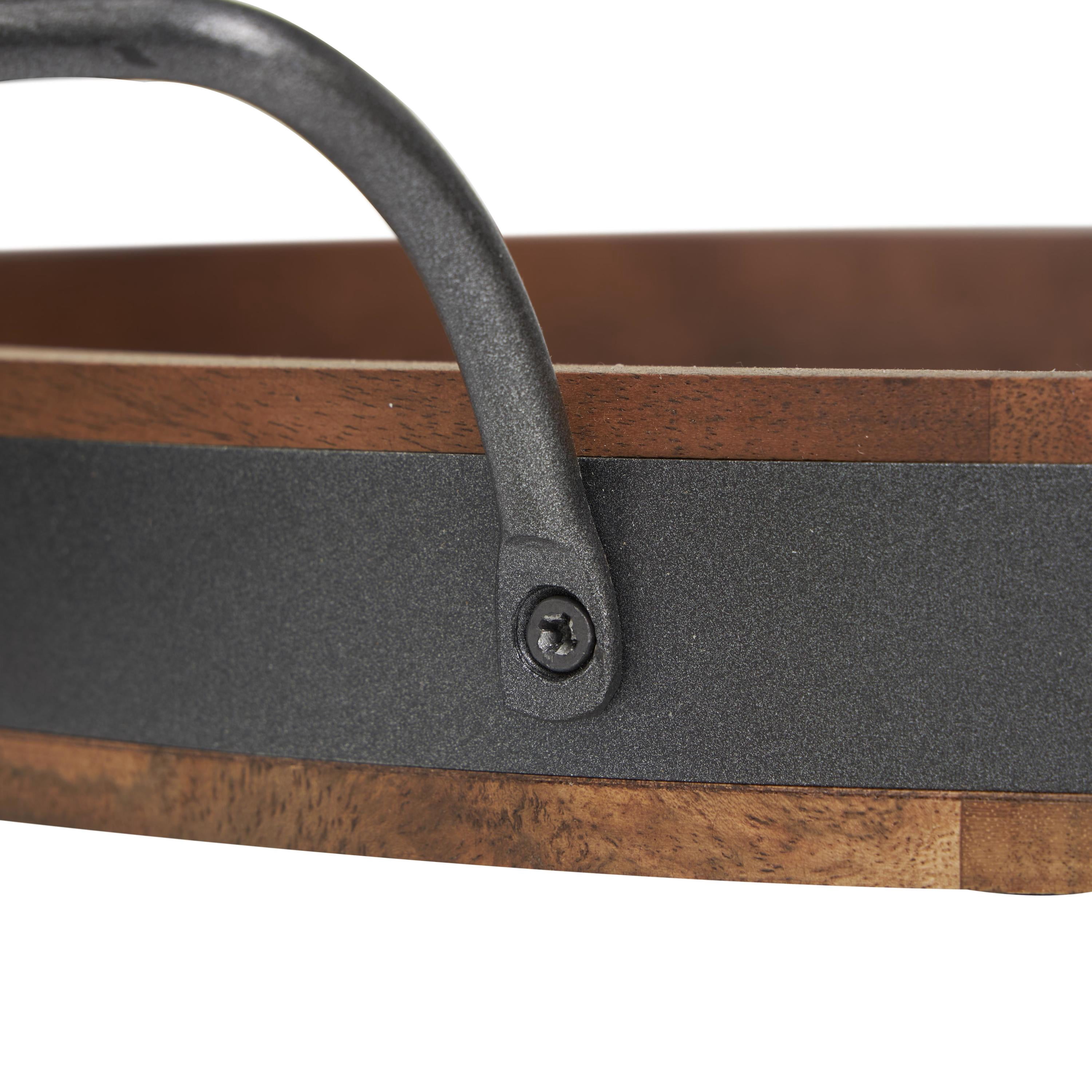 DecMode 22", 19", 18"W Brown Wood Nesting Tray with Black Metal Handles, 3-Pieces