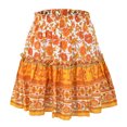 thumbnail image 1 of Falda con dobladillo con volantes para mujer Falda corta étnica elástica con estampado floral para verano primavera otoño naranja XL, 1 of 6