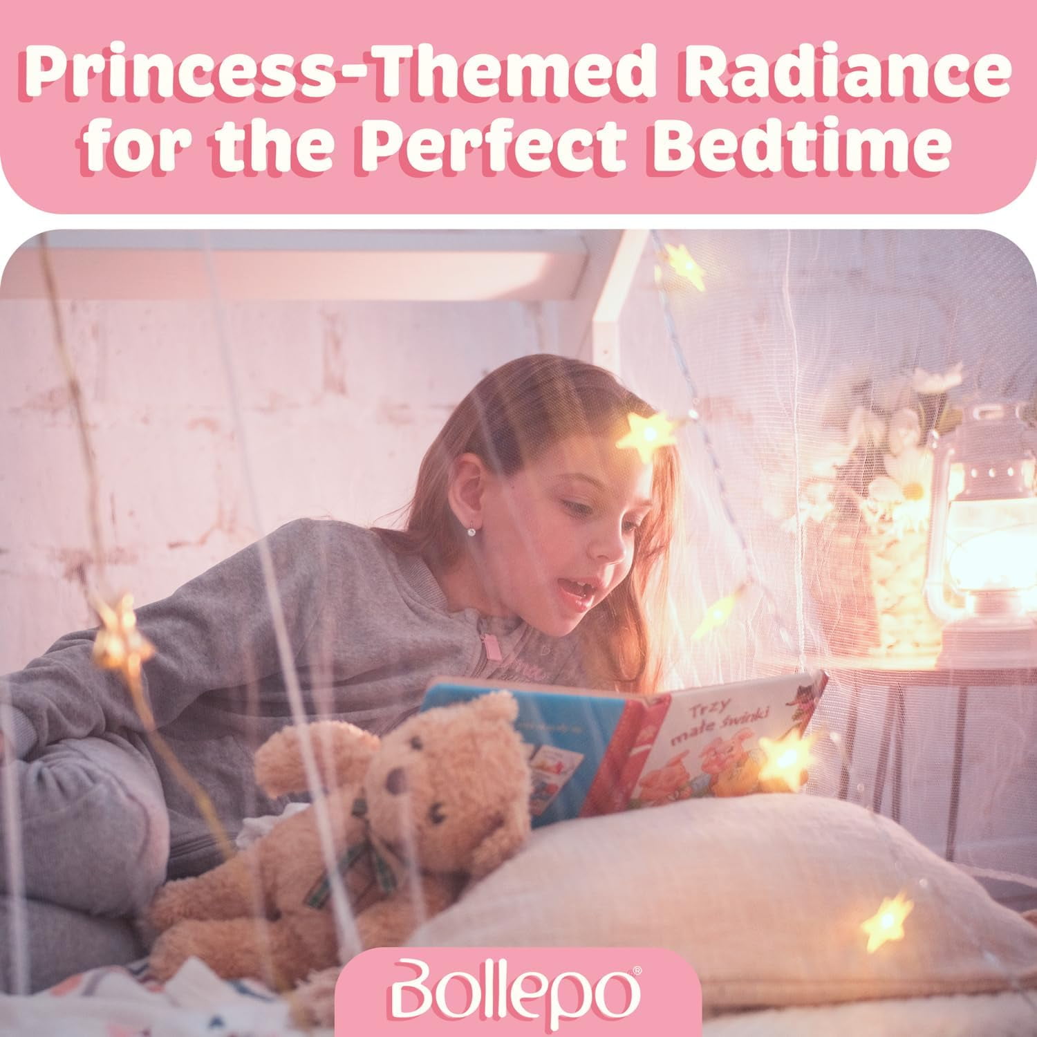 CAILDANL Purple Bed Canopy for Girls with Glowing Stars - Princess Netting Room Decor, Ceiling Tent to Cover Toddler | Single, Twin, Full, Queen Size Kids Bed, Fire Retardant Fabric