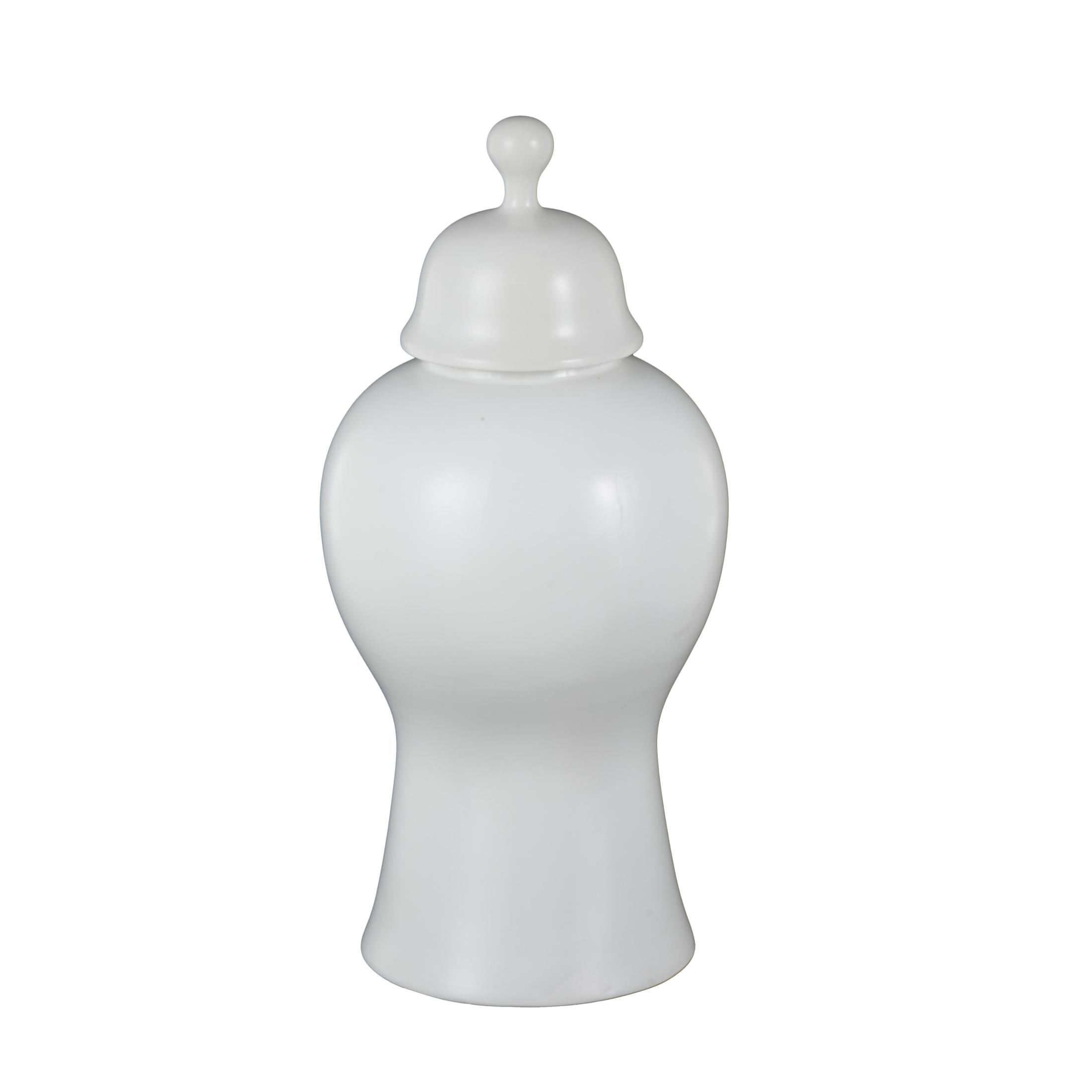 DecMode 12" x 25" White Ceramic Rounded Hourglass Decorative Jars with Lid and Ball Knob, 1-Piece