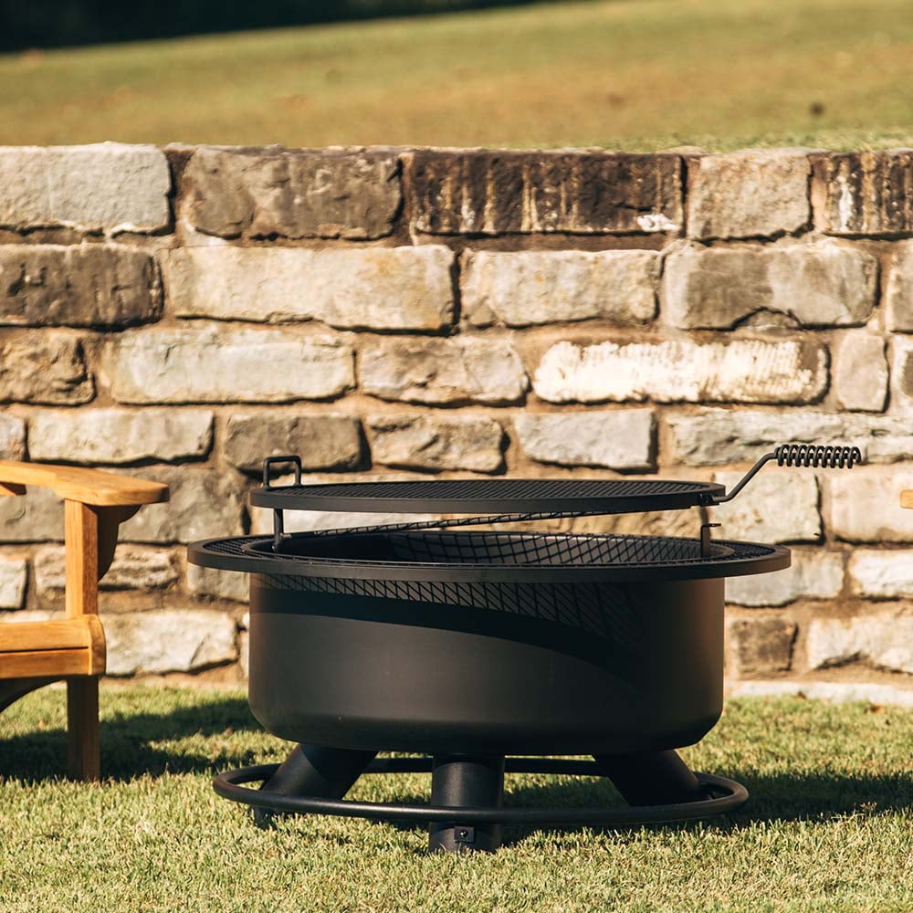 Ash & Ember 38" Round Black Steel Wood Burning Fire Pit with Swivel Cooking Grate and Poker