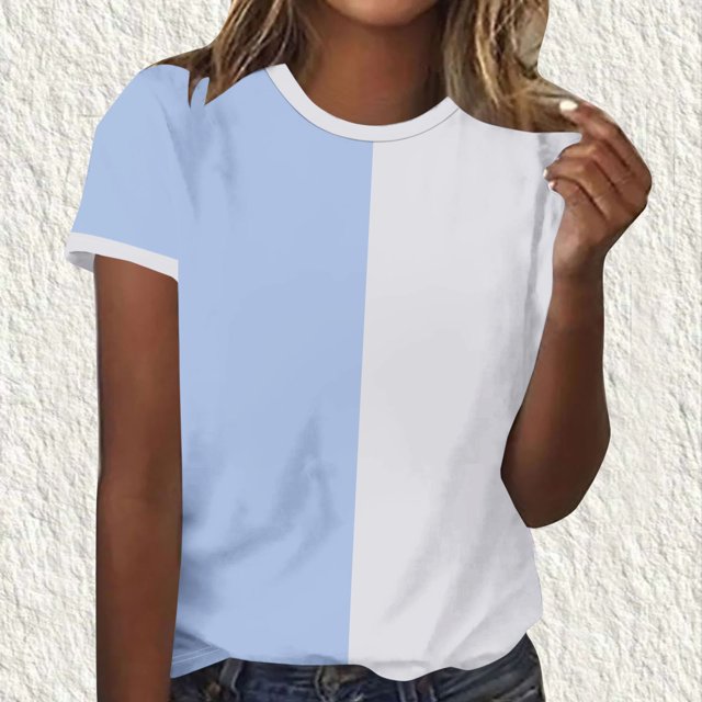 Offre à Durée Limitée Iumwxz T-Shirt Classique Décontracté Basique Blouses Femmes Tunique à Blocs de Couleur Manches Courtes Col Rond pour Femmes Offres du Jour Usage Quotidien Décontracté