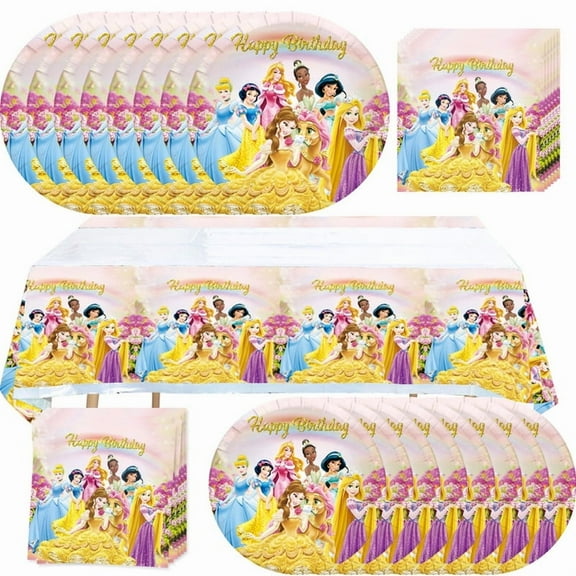 41pcs Princess Birthday Party Supplies, 20 Plates, 20 Napkins and 1 Tablecover for PrincessParty Decorations