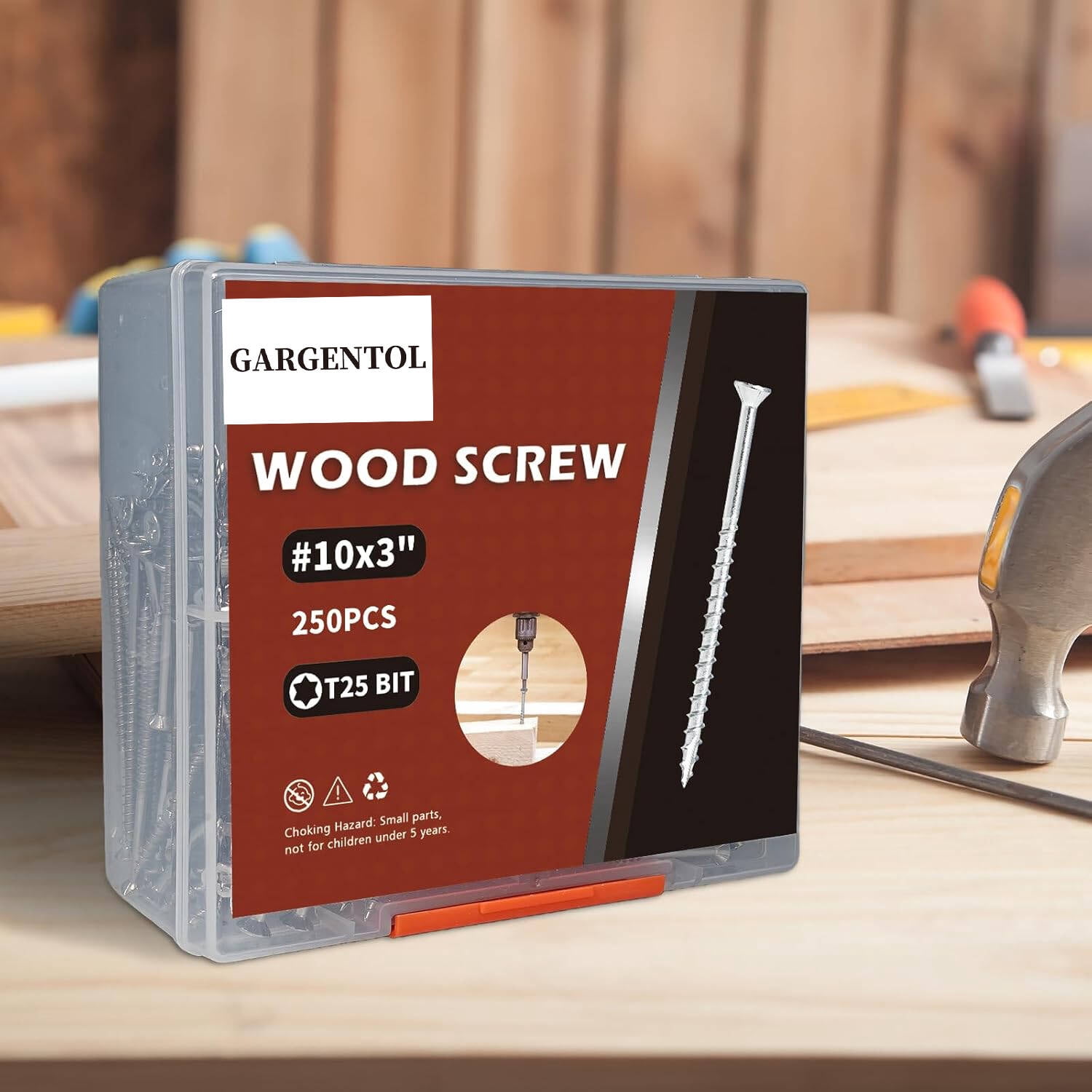 GARGENTOL #10 x 3" Exterior Wood Screw 250 Pcs Deck Screws Torx Head 304 Stainless Steel Corrosion-Resistant Hardware Screws for Fencing Deck Outdoor Project T25 Torx Bit
