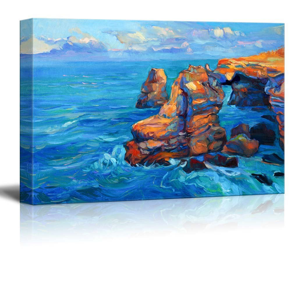 8 x 10 Inches Coastal Cliffs Unframed Black and White Sea Art 