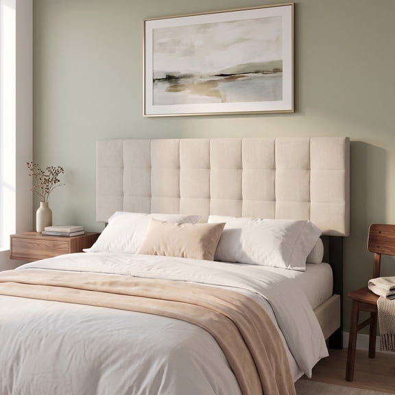 Furnibear Upholstered Headboard for Full and Queen Beds, Quilted Grid Linen Bed Frame Headboard with Adjustable Legs, Fits Queen Bed Frame, Beige