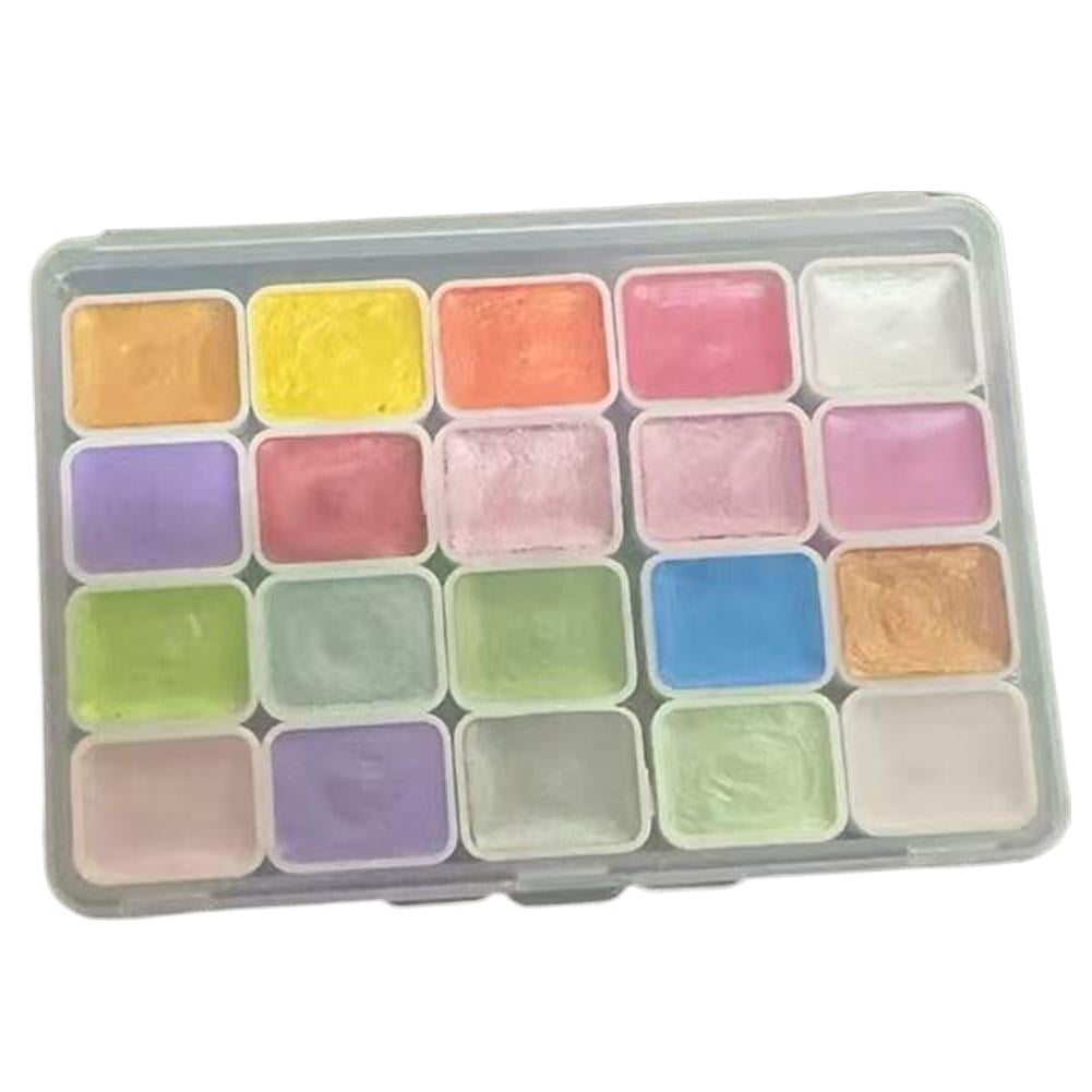 20-Color Pearlescent Solid Watercolor Paint Set Compact Shimmer Art Palette for Painting and Crafts Qingfeng