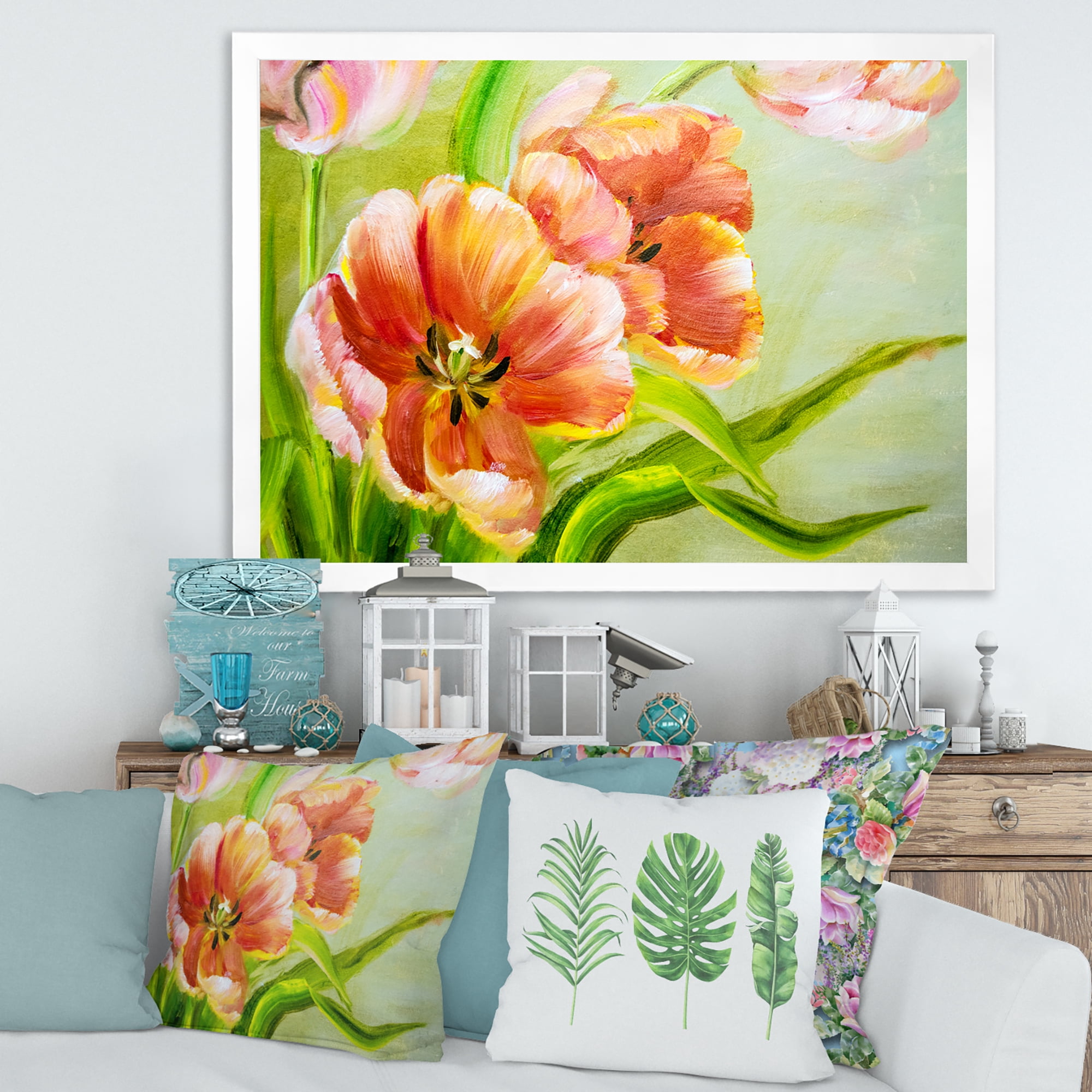 Designart 'Ancient Red Tulips Flowers II' Traditional Framed Art Print