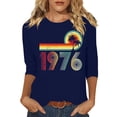 thumbnail image 2 of Uootdi Hauts pour Femmes Manches 3/4 Col Ras du Cou 1976 Imprimé Arc-en-Ciel Rétro Coupe Décontractée T-Shirts Nostalgiques pour Escapade d'Été Cadeau, 2 of 4