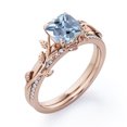 thumbnail image 4 of JeenMata Pave Design 1.75 Carat Cushion Cut Sky Blue Created Aquamarine and Moissanite Vine Leaf Bridal Ring Set in 18K Rose Gold Plating over Silver, 4 of 6