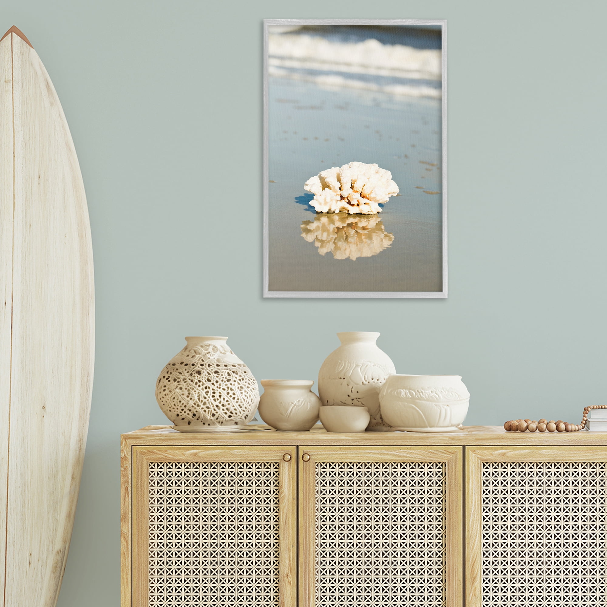 Stupell Industries Coral on Sea Shore Coastal Photography Gray Framed Art Print Wall Art, 20 x 30