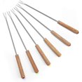 thumbnail image 1 of Set Of 6 Stainless Steel Fondue Forks With Wooden Heat Resistant 24cm, 1 of 5