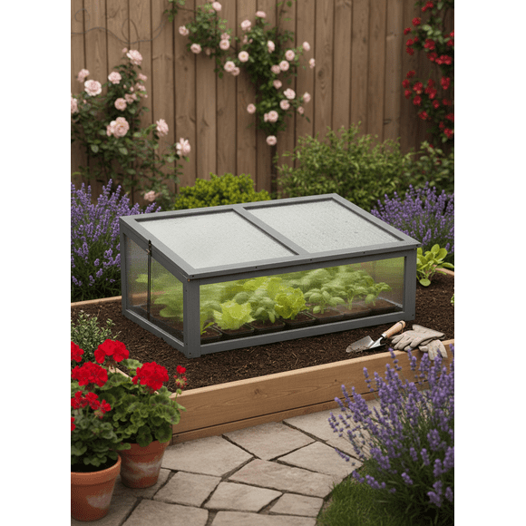 Wooden Cold Frame Greenhouse in Grey for Extended Growing Season 39.4 Inch