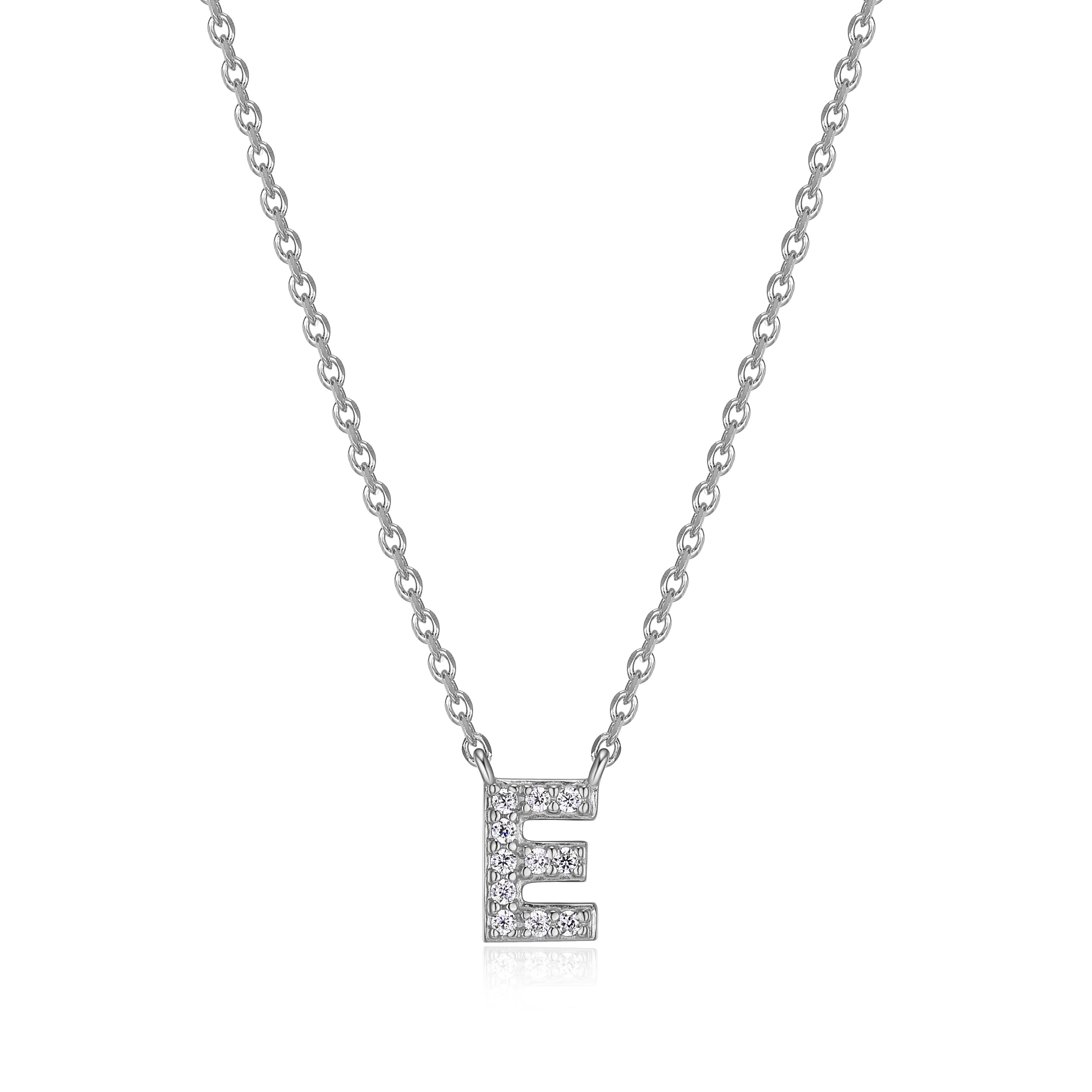 Forever Facets Women's Initial Letter "E" CZ Necklace in Sterling Silver, 18 inch