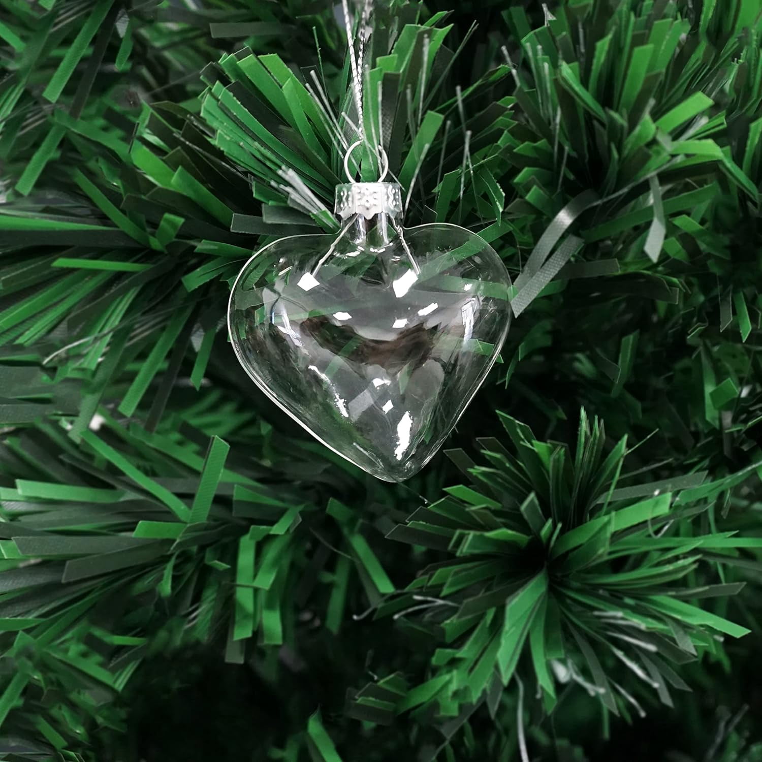 4E's Novelty 12 Pcs Fillable Glass Heart Ornaments 60mm Clear DIY Christmas Tree Decor Crafts Gifts