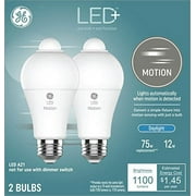 GE LED+ Motion Sensor Light Bulbs, Daylight, Security Light, A21 Light Bulb (Pack of 2)