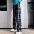 thumbnail image 3 of Pantalones anchos a cuadros para mujer, pantalones holgados y adelgazantes de verano, pantalones rectos finos, pantalones casuales a cuadros de cintura alta, 3 of 4
