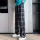 thumbnail image 3 of Pantalones anchos a cuadros para mujer, pantalones holgados y adelgazantes de verano, pantalones rectos finos, pantalones casuales a cuadros de cintura alta, 3 of 4