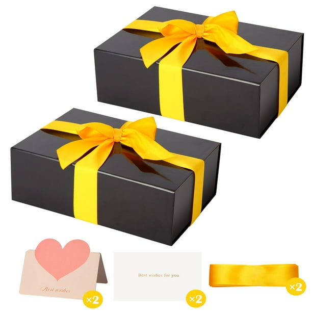 Cajas de regalo ZUVYRO negras brillantes de 28 x 18 x 9 cm, magnéticas, 2 unidades